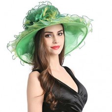 Mujers Organza Church Wide Brim Fancy Tea Xmas Party Wedding Hats Green Flower 759981171727 eb-13284873